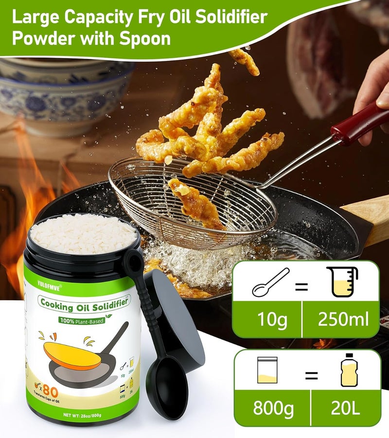 YULOFMVE Cooking Oil Solidifier Powder, Solidifies Up to 80 Cups from Mess, 100% Plant-Based Used Oil Solidifying Powder, Grease Hardener Disposal for Kitchen - Image 5
